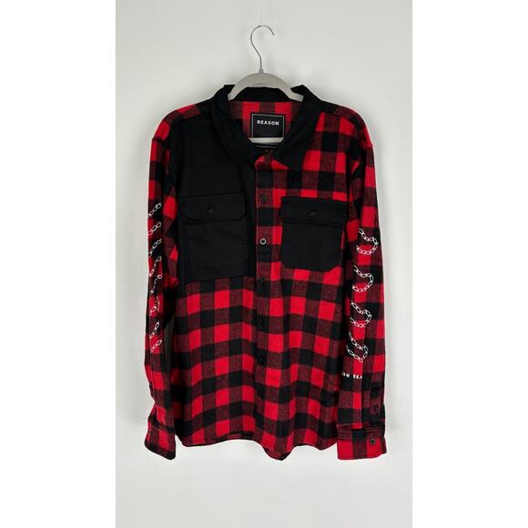 Reason Mens Red Checkered Heaven Work Long Sleeves Flannel Shirt Size XL NWT - Picture 1 of 12